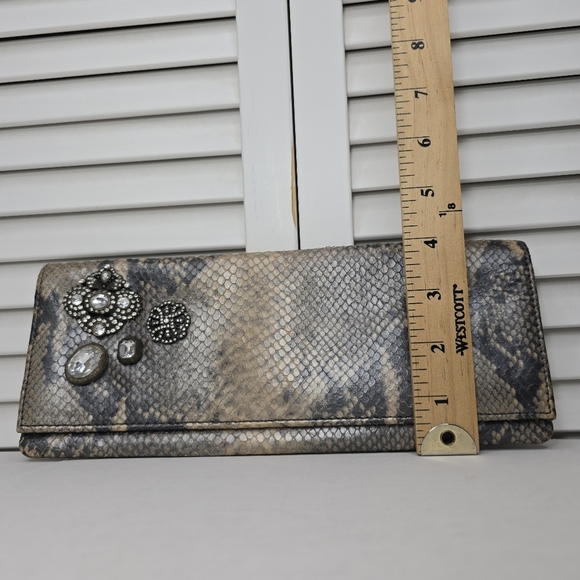 CLUB MONACO Leather Snakeskin Envelope Clutch Jewel Embellished Bag Y2K Glam - Picture 9 of 9